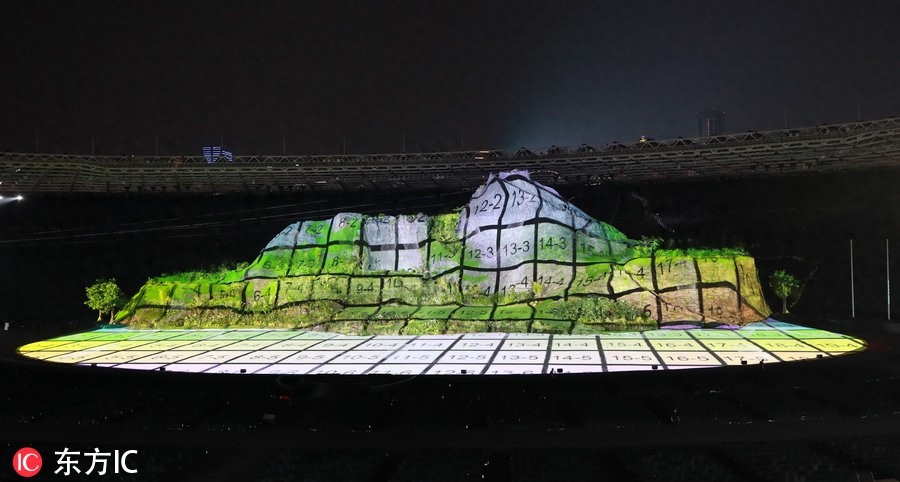 亚洲的力量！2018年雅加达亚运会开幕 巨型舞台效果壮观