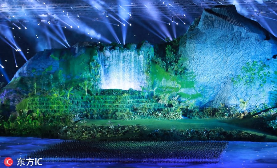 亚洲的力量！2018年雅加达亚运会开幕 巨型舞台效果壮观