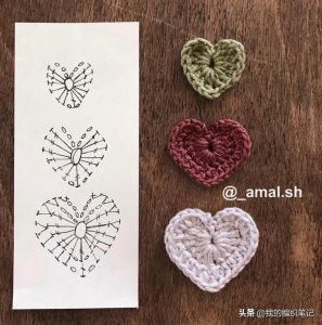 ​9款小巧的爱心钩针编织图解，大小不一的爱心花样，初学者必备